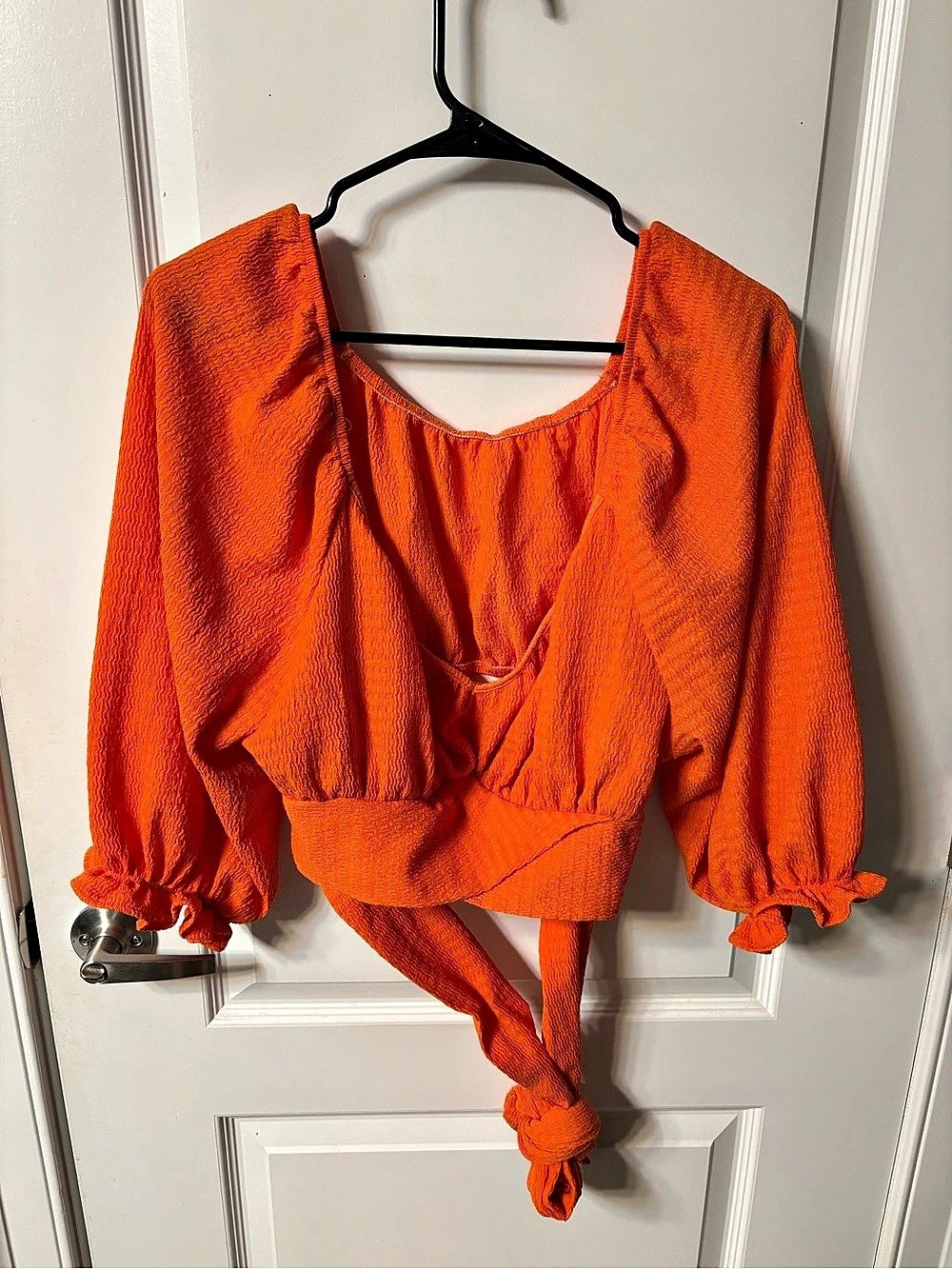 SHEIN Curve Orange Tie-Front Crop Blouse 2XL